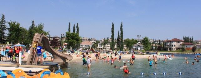 Swimming in Arbour Lake, Calgary, Alberta.